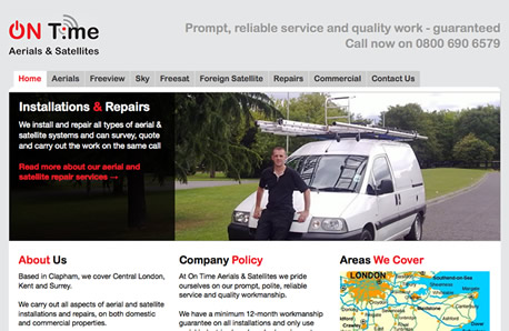 Screenshot of On Time Aerials & Satellites website