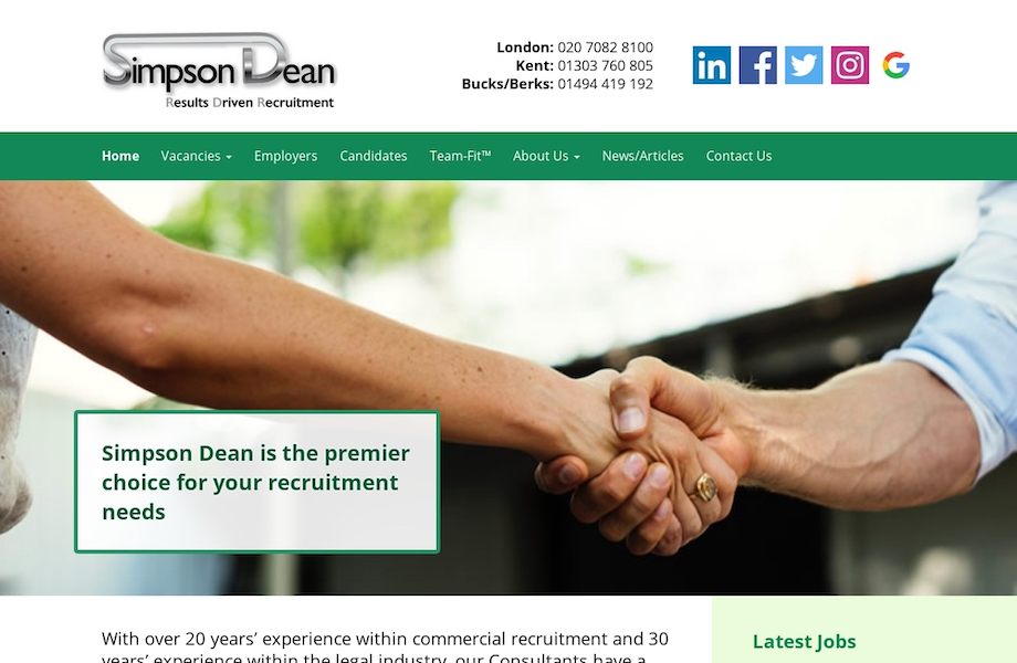 Screenshot of Simpson Dean Recruitment website